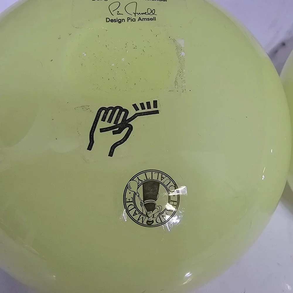 Pair of Ikea Barbro‎ Wesslander Pia Amsell Round Greenish Yellow Vase Hand Blown